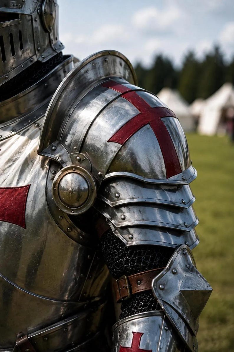 Medieval Templar Knight Armor with Cloth and Crusader Gothic LARP view 5