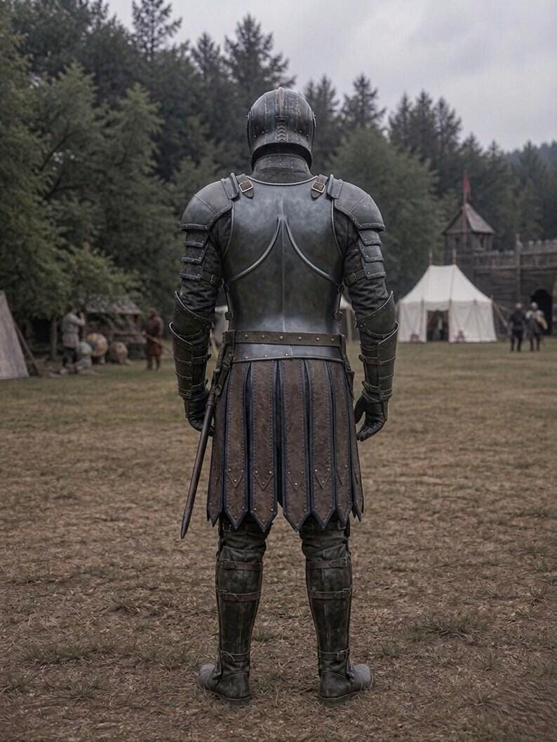 Medieval Knight Wearable Armor with Gothic Steel and Leather Full Body view 3