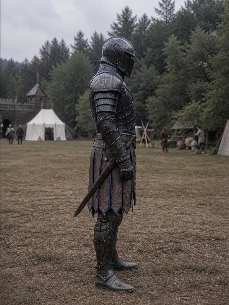 Medieval Knight Wearable Armor with Gothic Steel and Leather Full Body view 5