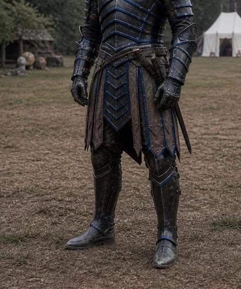 Medieval Knight Wearable Armor with Gothic Steel and Leather Full Body view 6