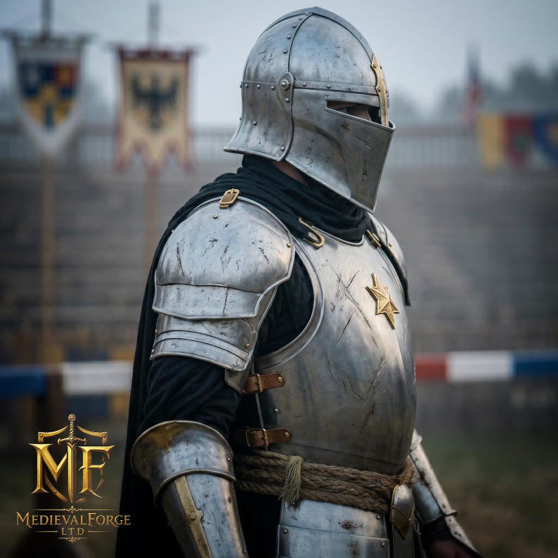 Medieval Knight Armor Suit with Wearable Steel Crusader Full Body LARP view 2