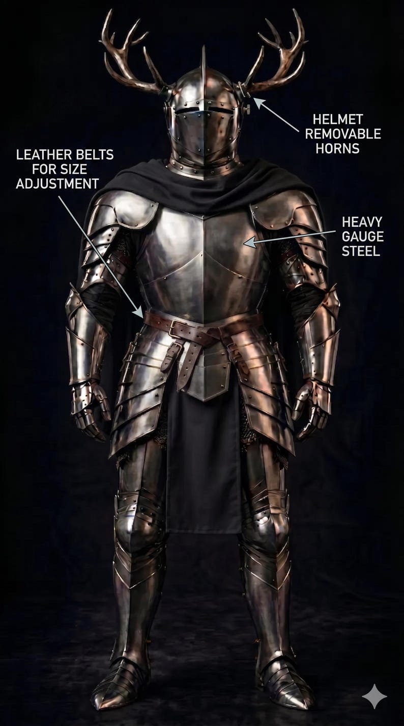Medieval Knight Wearable Armor with Viking Helmet and Heavy Steel for LARP view 5
