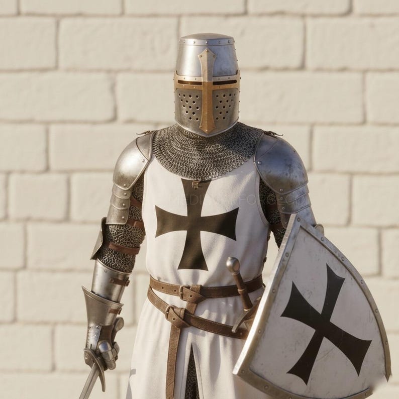Iron Templar Crusader Armor Set with Handmade Steel and Chainmail view 2