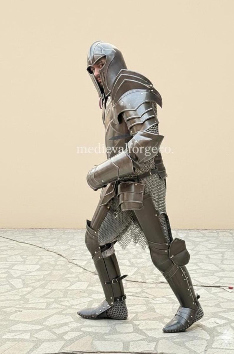 Handmade Medieval Steel Full Body Armor Suit with Gothic Knight LARP view 2