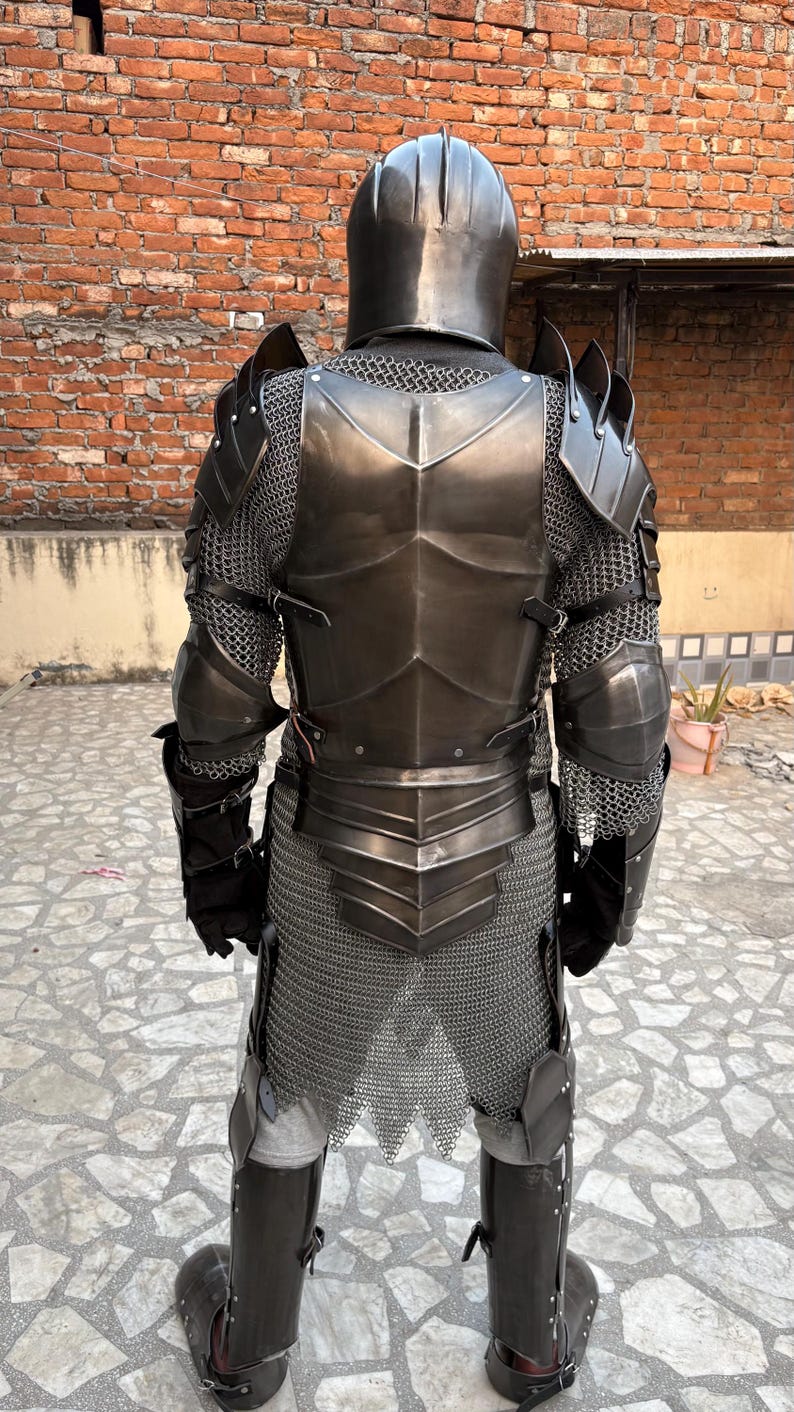 Handmade Medieval Steel Full Body Armor Suit with Gothic Knight LARP view 7