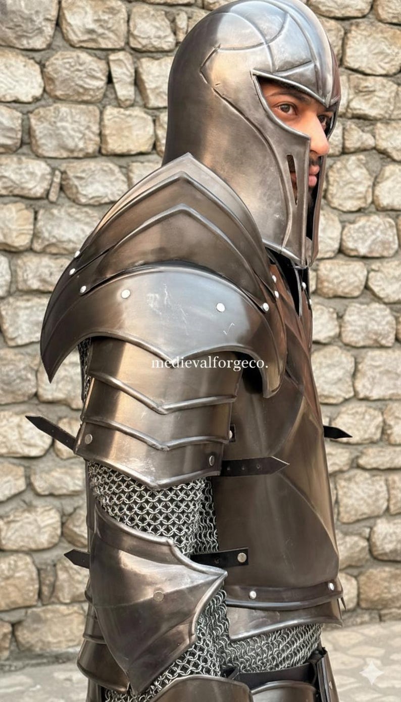 Handmade Medieval Steel Full Body Armor Suit with Gothic Knight LARP view 8