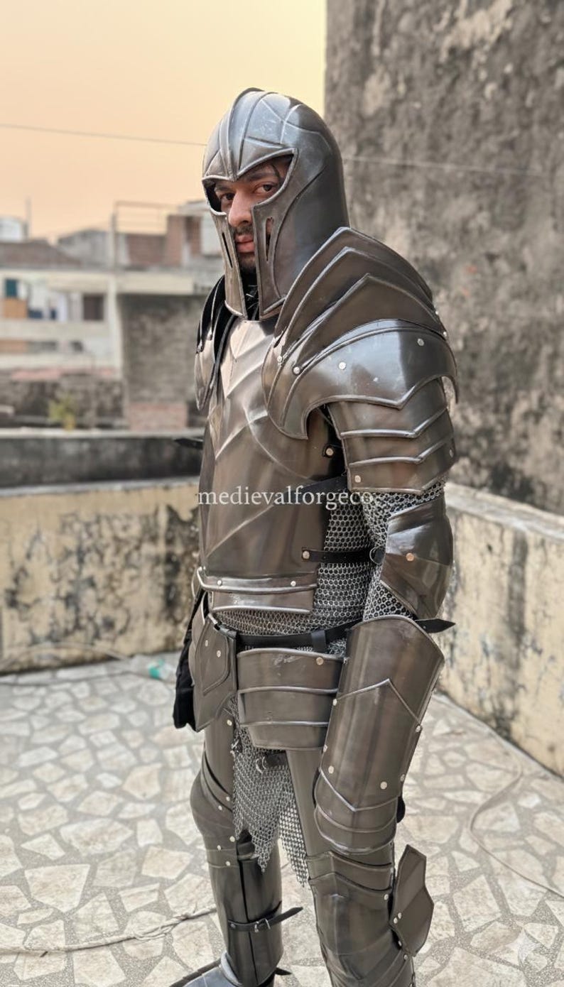 Handmade Medieval Steel Full Body Armor Suit with Gothic Knight LARP view 9