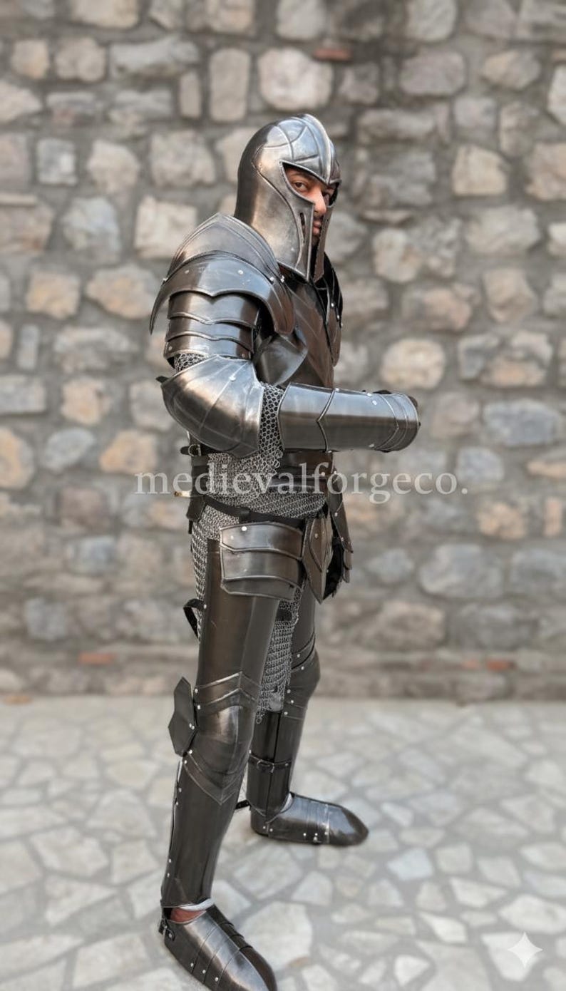 Handmade Medieval Steel Full Body Armor Suit with Gothic Knight LARP view 11