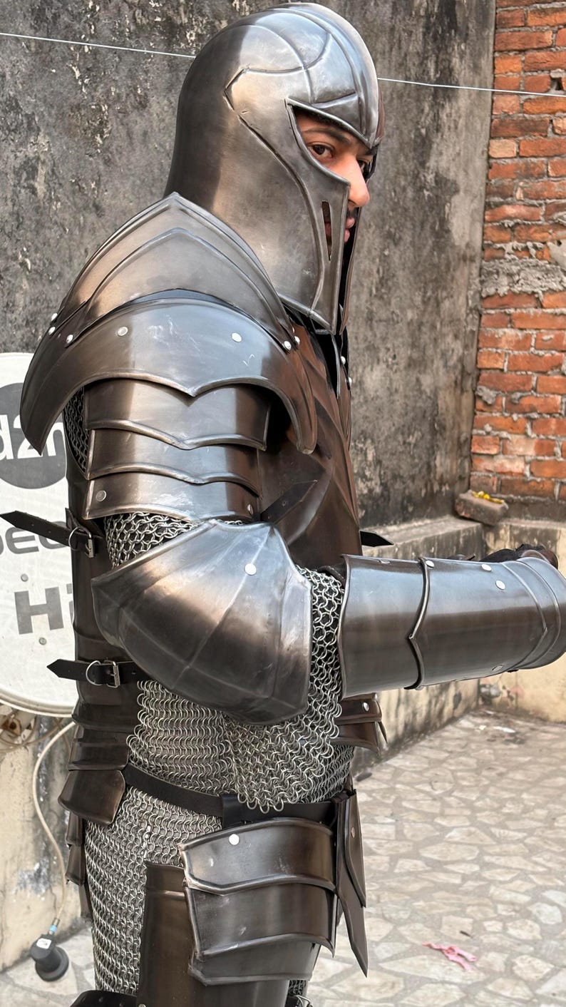Handmade Medieval Steel Full Body Armor Suit with Gothic Knight LARP view 12