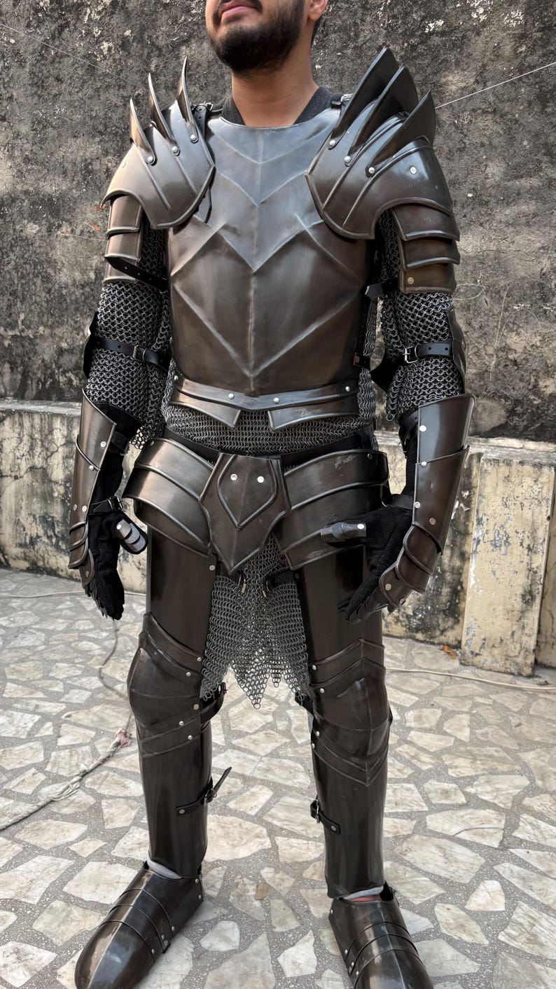 Handmade Medieval Steel Full Body Armor Suit with Gothic Knight LARP view 13