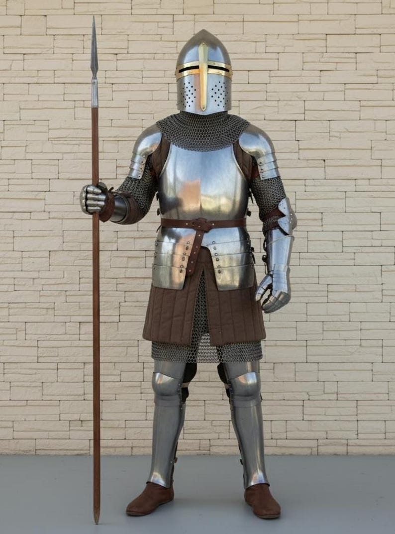 Handmade Medieval Crusader Knight Full Armor Set with Steel Templar view 3