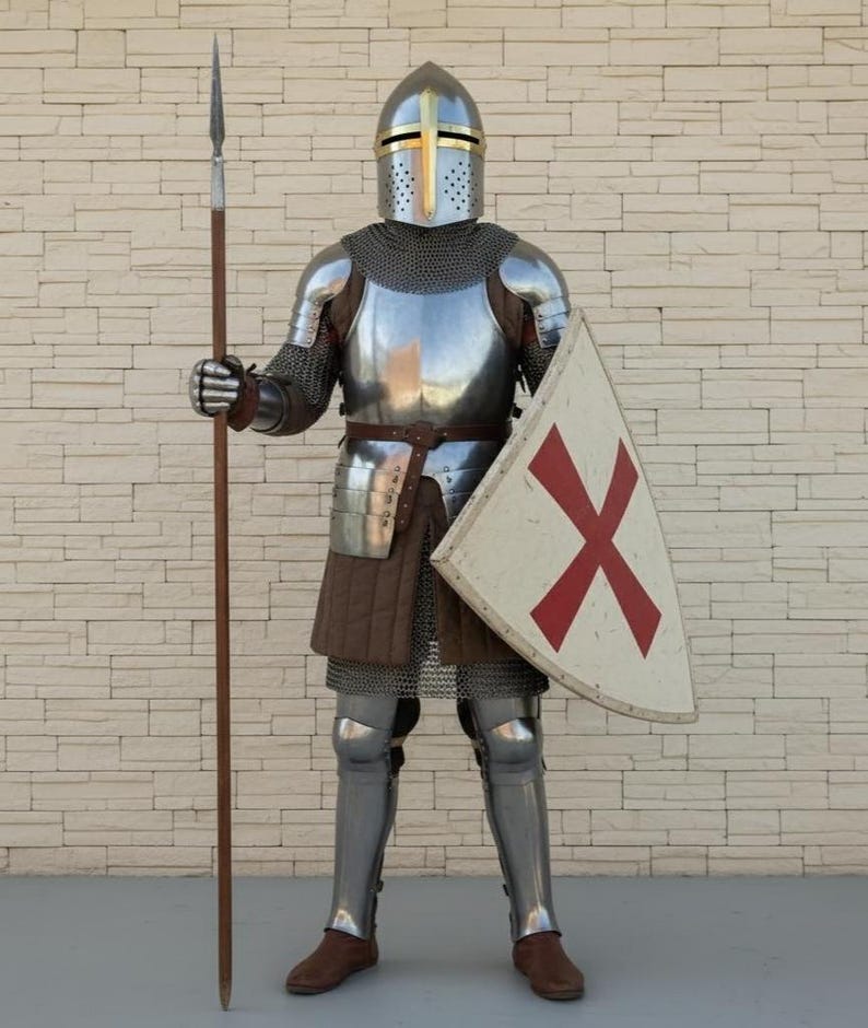 Handmade Medieval Crusader Knight Full Armor Set with Steel Templar view 8