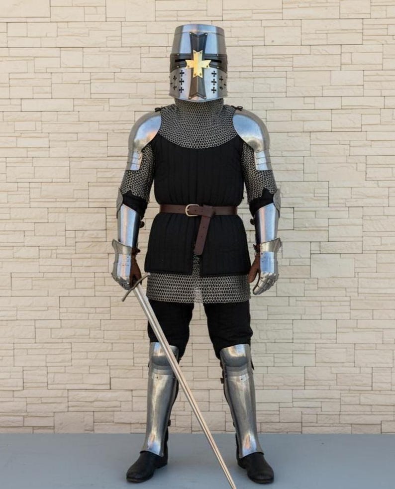 Handmade Steel Crusader Knight Armor with Full or Half Suit Options view 2