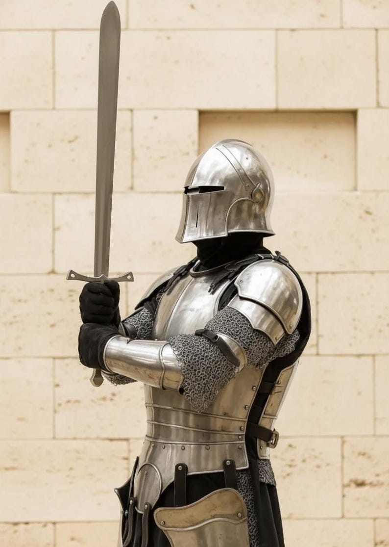Handmade Barbuta Medieval Knight Full Armor Suit with Wearable Steel view 3