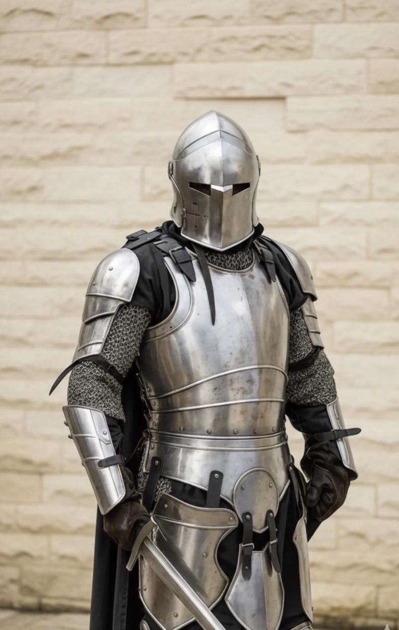 Handmade Barbuta Medieval Knight Full Armor Suit with Wearable Steel view 7