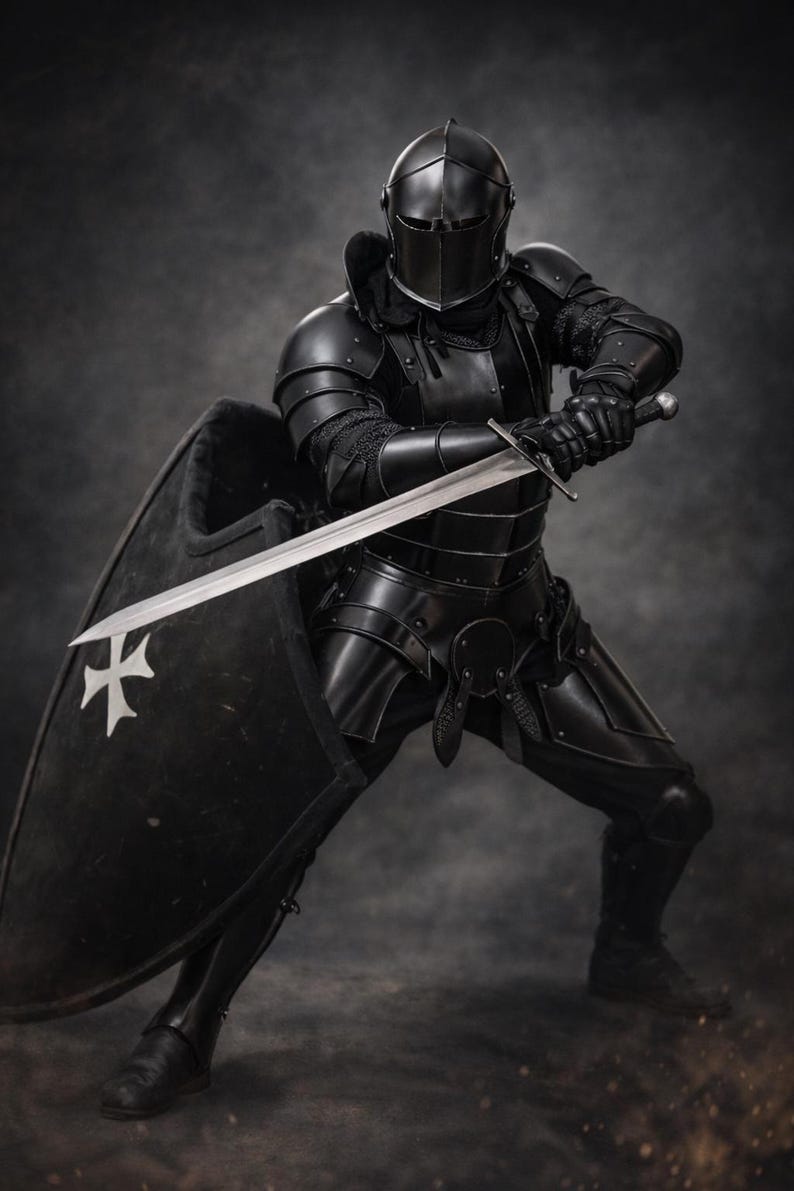 Wearable Dark Italian Barbuta Knight Armor with Gothic Plate for LARP view 4