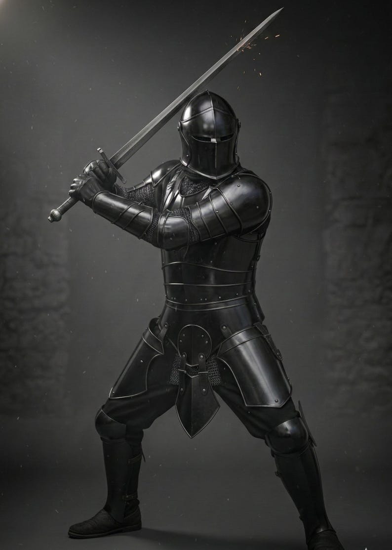Wearable Dark Italian Barbuta Knight Armor with Gothic Plate for LARP view 5