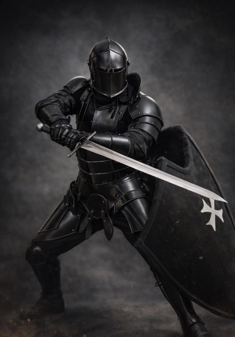Wearable Dark Italian Barbuta Knight Armor with Gothic Plate for LARP view 11