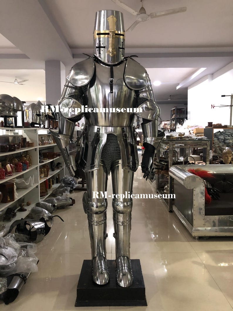 Medieval Knight Crusader Full Suit of Armor with Templar LARP view 3