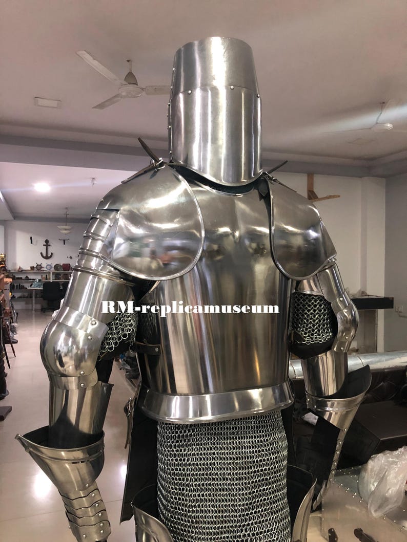 Medieval Knight Crusader Full Suit of Armor with Templar LARP view 6