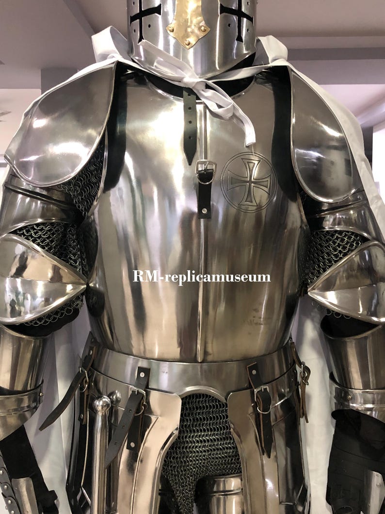 Medieval Knight Crusader Full Suit of Armor with Templar LARP view 10