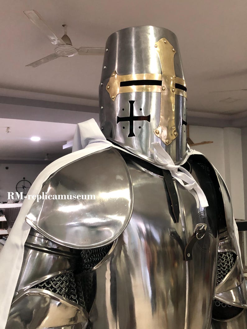 Medieval Knight Crusader Full Suit of Armor with Templar LARP view 11