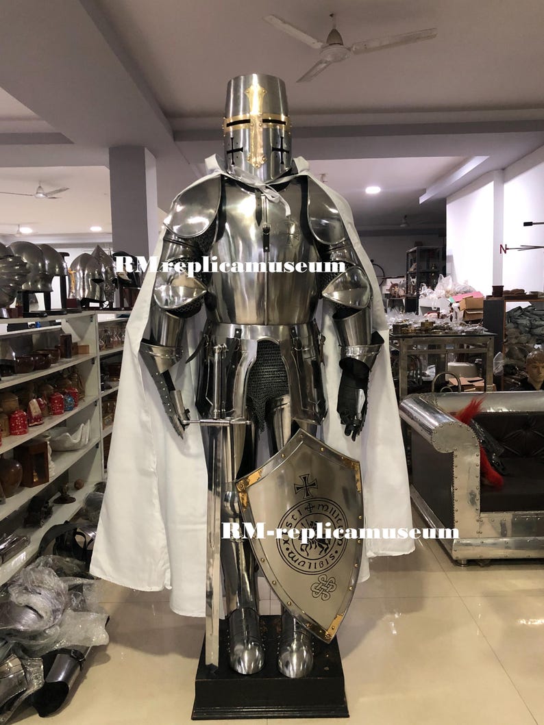 Medieval Knight Crusader Full Suit of Armor with Templar LARP view 13