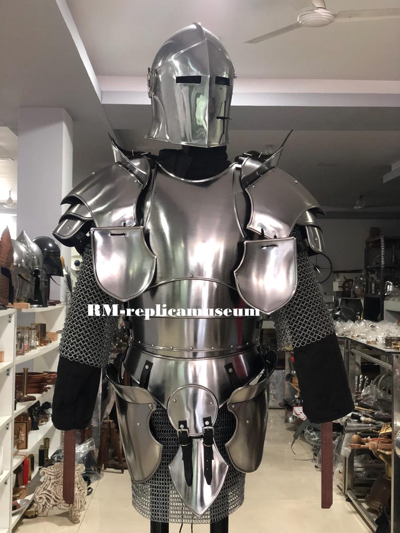 Dark Barbuta Knight Armor Full Suit in 18-Gauge Steel Medieval view 3