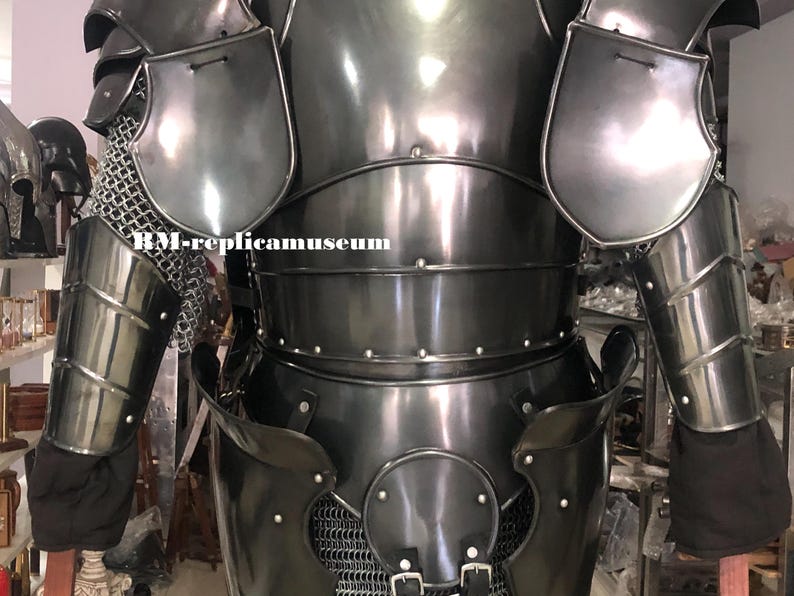 Dark Barbuta Knight Armor Full Suit in 18-Gauge Steel Medieval view 4