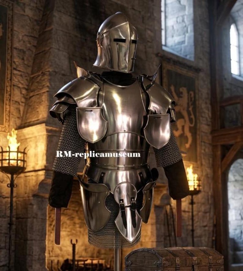 Dark Barbuta Knight Armor Full Suit in 18-Gauge Steel Medieval view 8