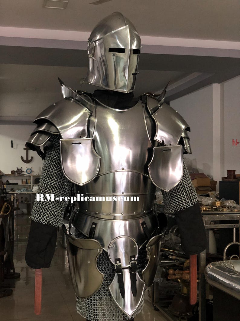 Dark Barbuta Knight Armor Full Suit in 18-Gauge Steel Medieval view 9