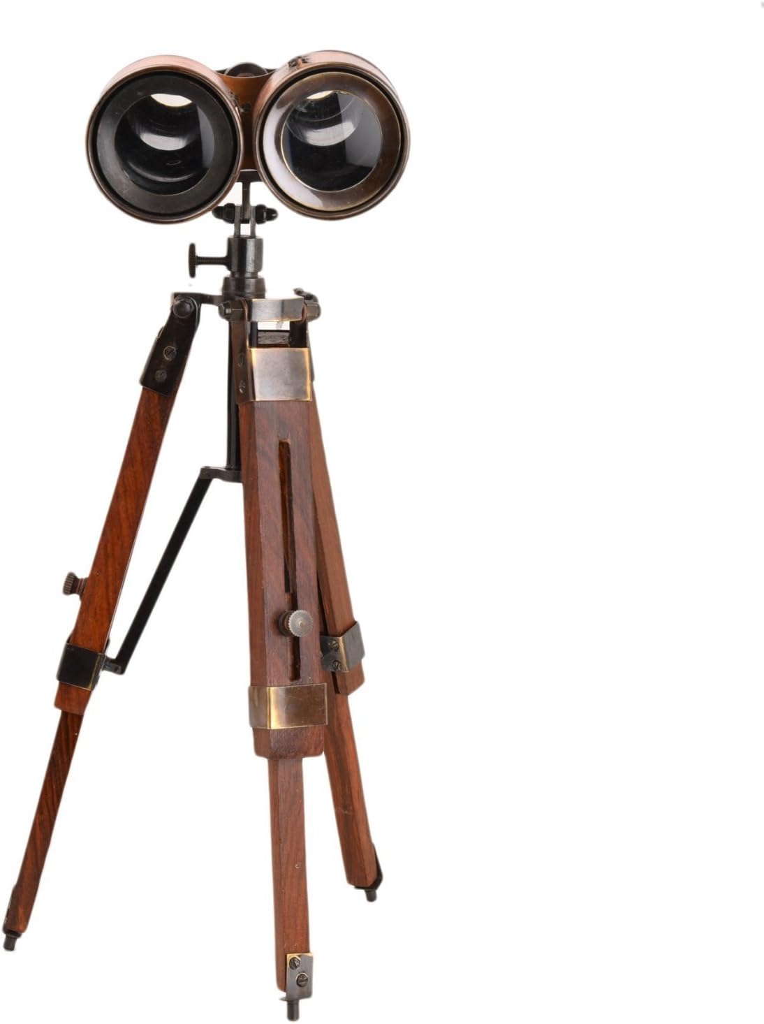 Brass Binocular with Red Leather Wrap and Wooden Tripod Stand view 4