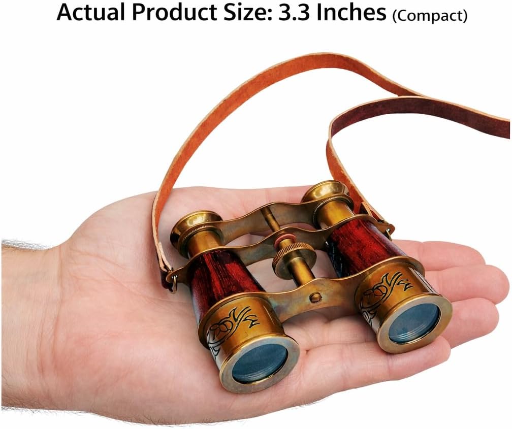 Compact Antique Brass Binocular with Red Leather Case view 3