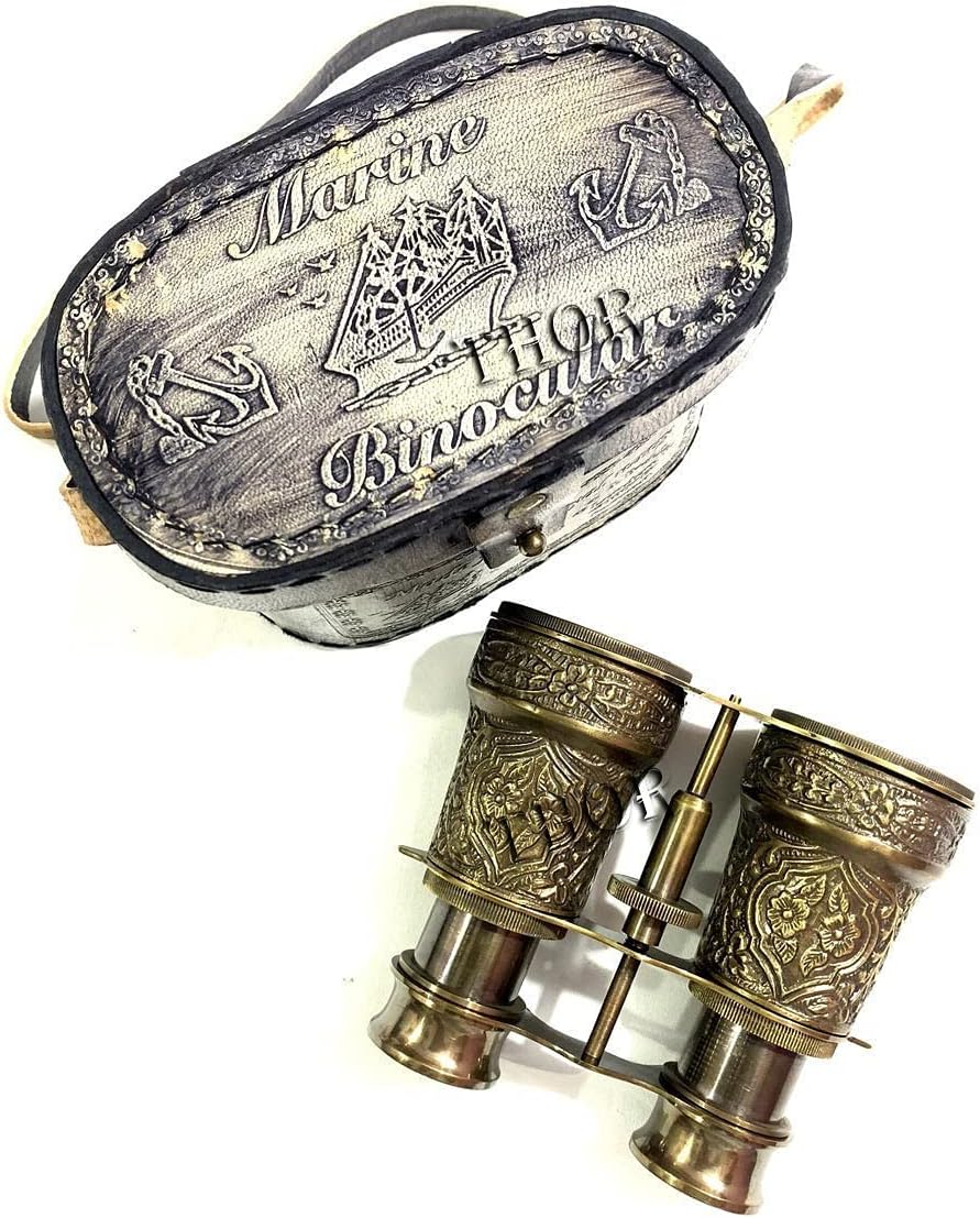 Antique Brass Marine Binocular with Intricate Body Detail view 2