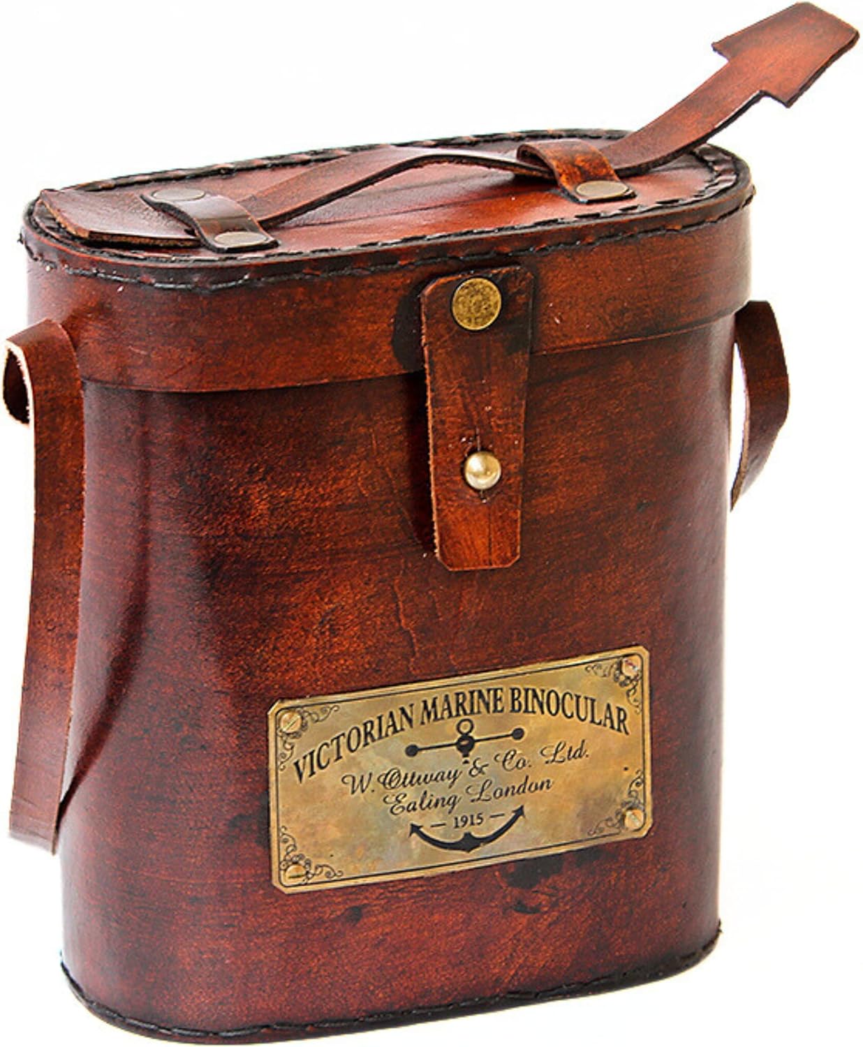 Victorian Brass Marine Binocular with Red Leather Wrap and Case view 6