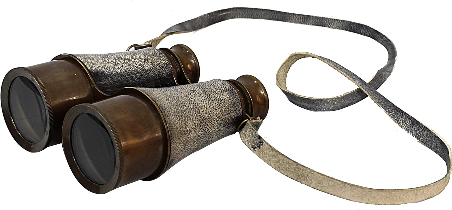 Victorian Brass Marine Binocular with Grey Leather Wrap and Belt view 4