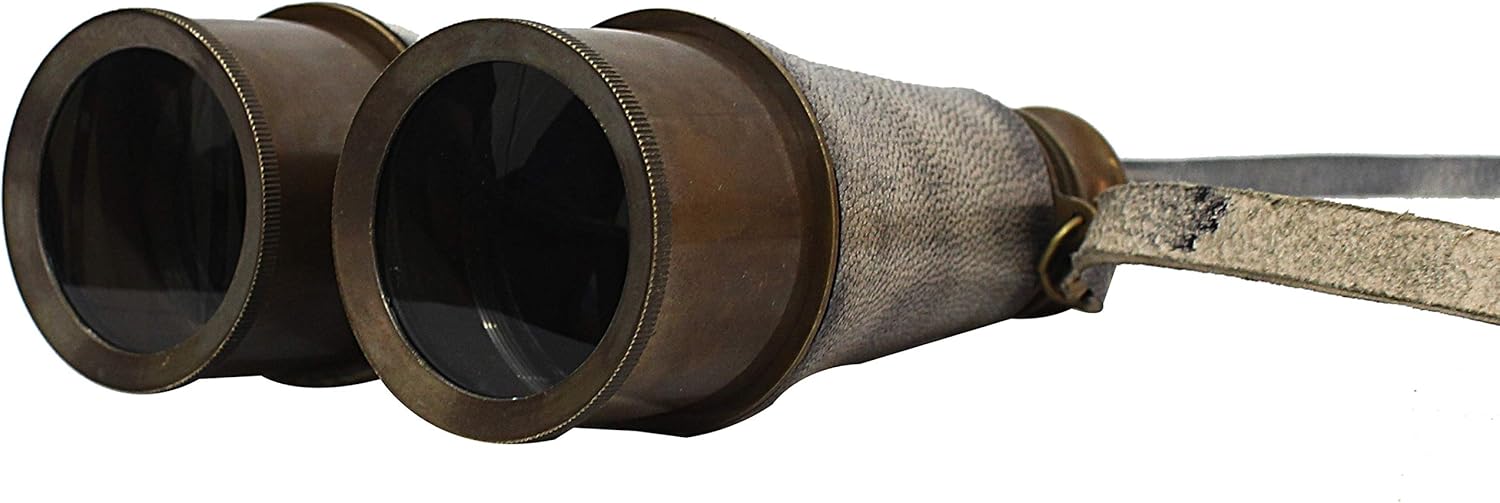 Victorian Brass Marine Binocular with Grey Leather Wrap and Belt view 7