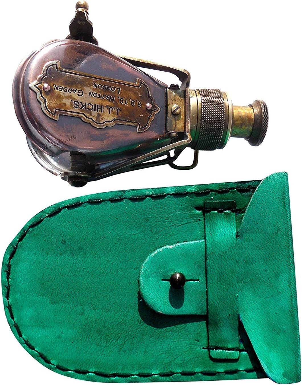 Folding Brass Monocular with Green Leather Case view 4