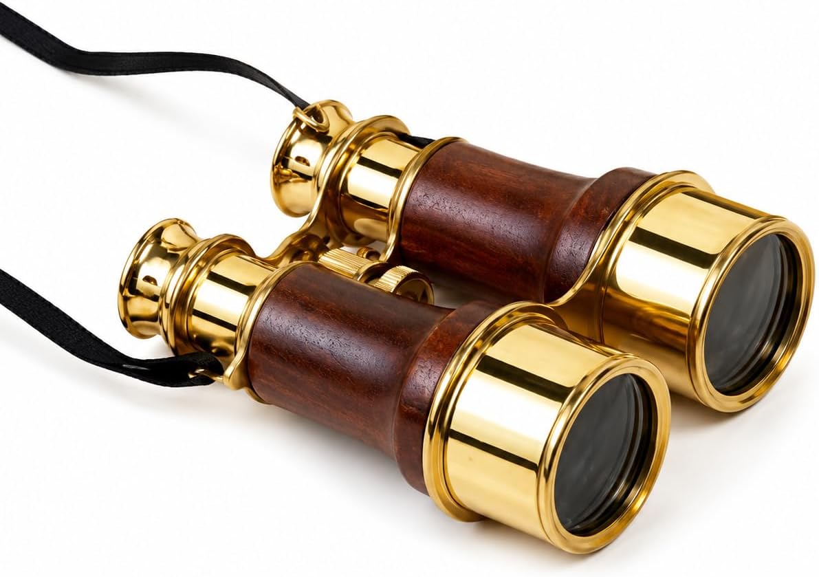 Polished Brass Binocular with Dark Brown Leather Wrap and Case view 7