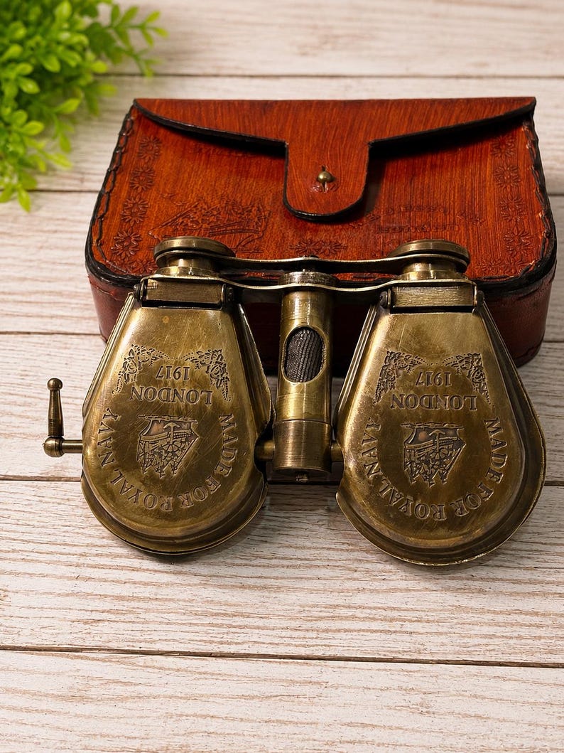 Folding Brass Binocular with Red Leather Case view 6