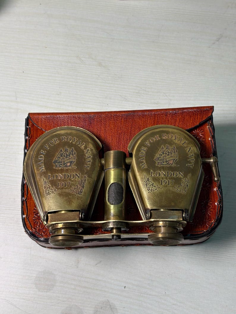 Folding Brass Binocular with Red Leather Case view 7