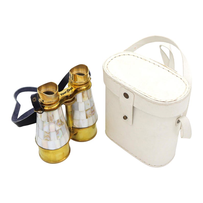 Mother-of-Pearl Brass Binocular with White Leather Case view 5