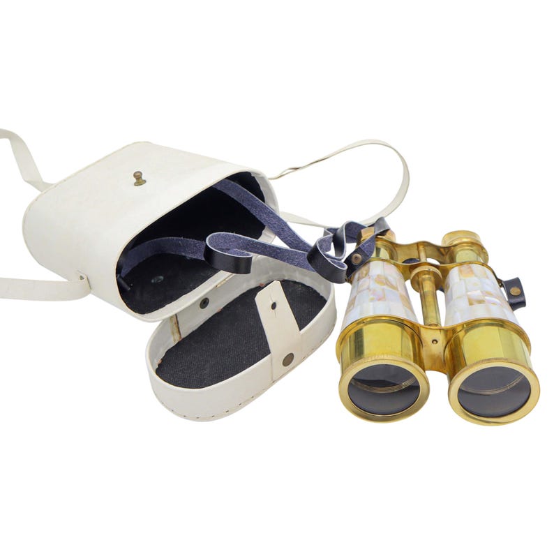 Mother-of-Pearl Brass Binocular with White Leather Case view 6
