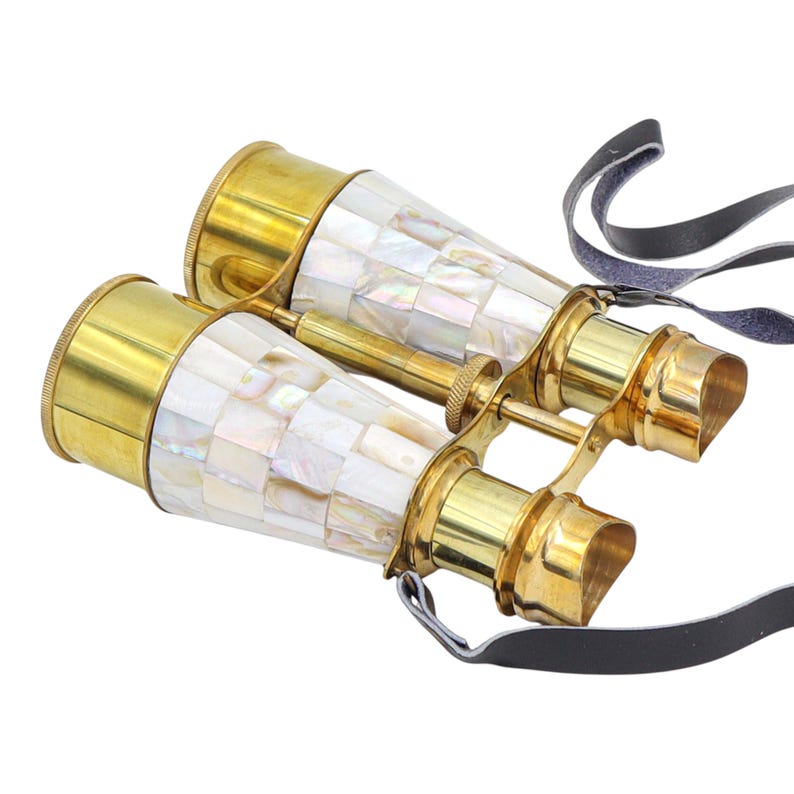 Mother-of-Pearl Brass Binocular with White Leather Case view 8