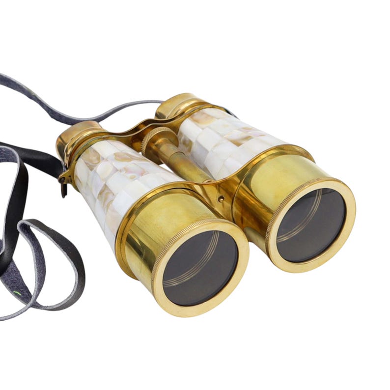 Mother-of-Pearl Brass Binocular with White Leather Case view 11