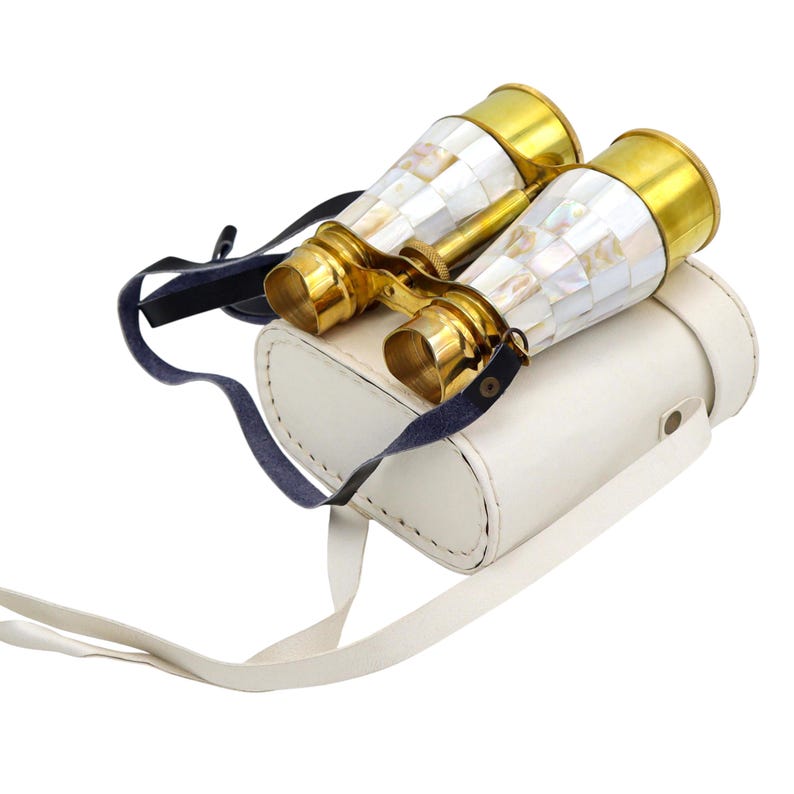 Mother-of-Pearl Brass Binocular with White Leather Case view 14