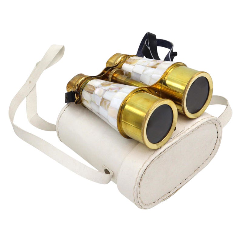 Mother-of-Pearl Brass Binocular with White Leather Case view 16
