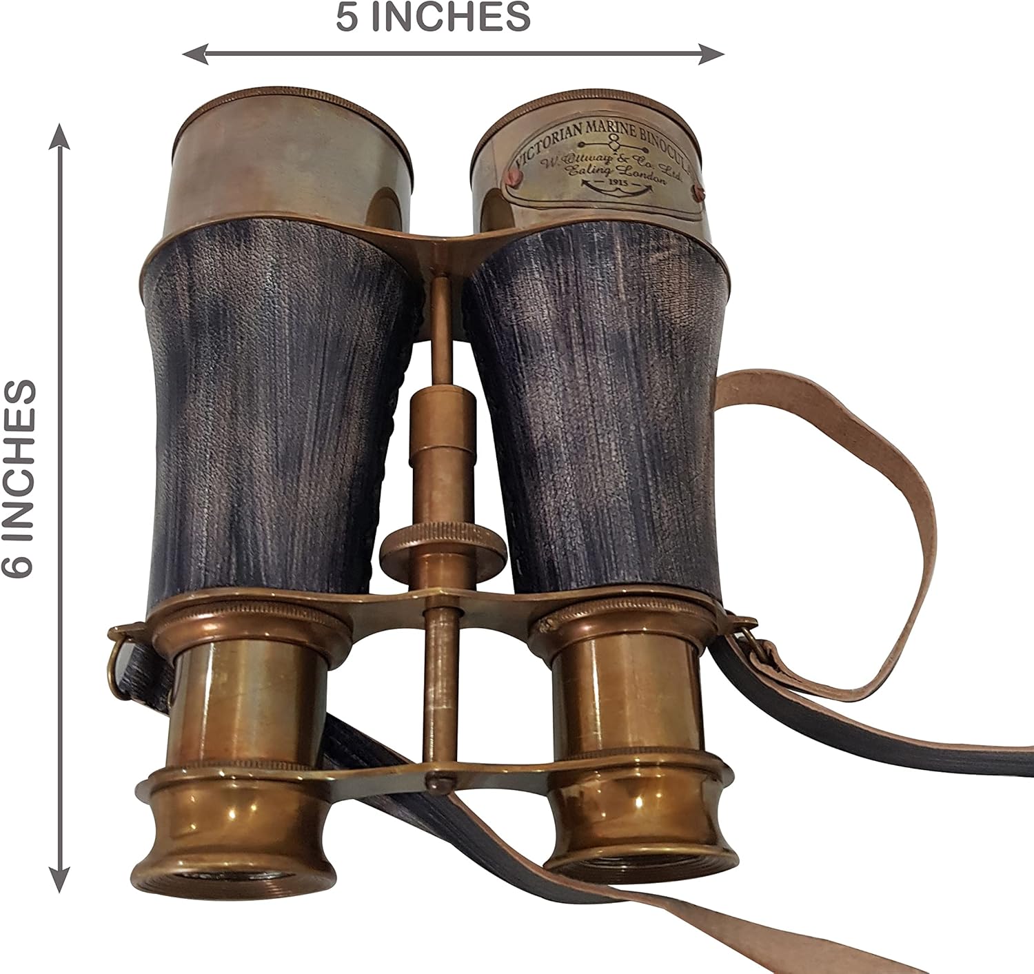 Antique Brass Marine Binocular with Grey Leather Belt view 7