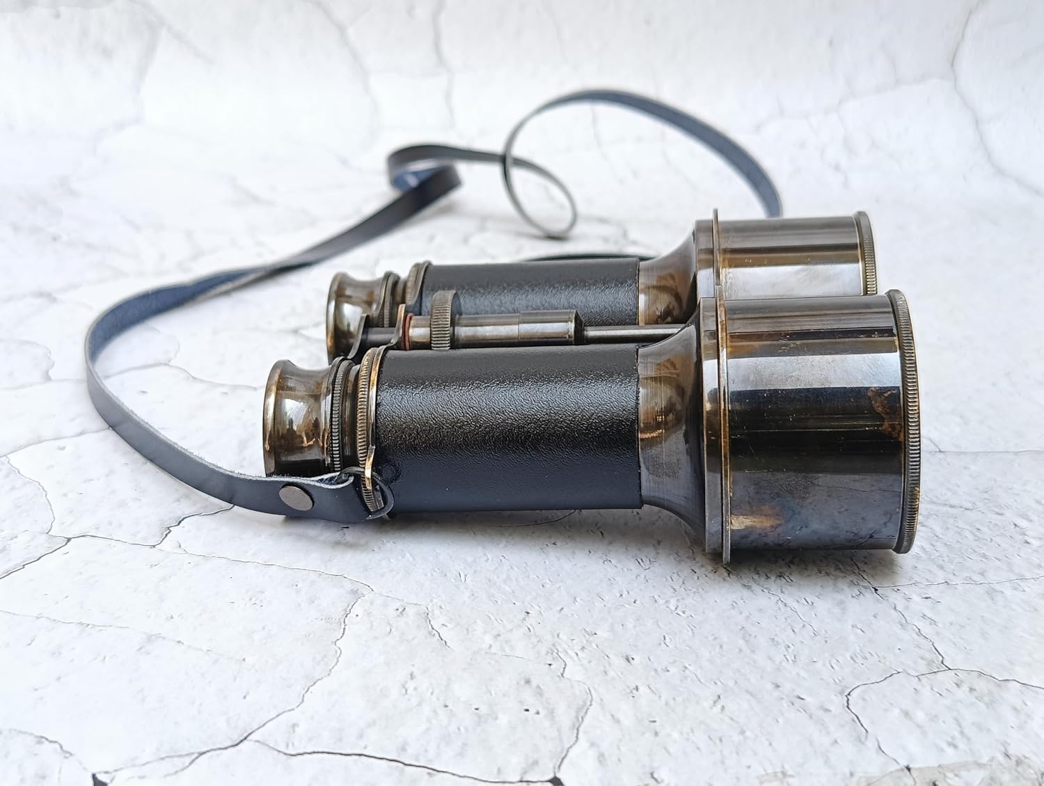 Antique Brass Marine Binocular with Black Leather Wrap and Belt view 2