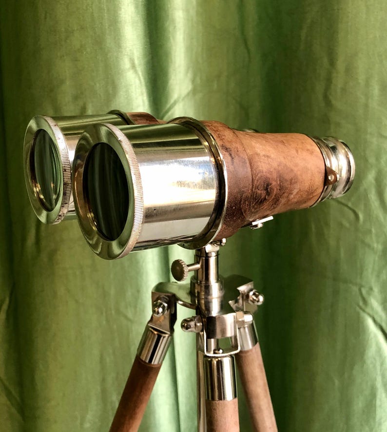 Brass Binocular with Brown Leather Wrap and Matching Tripod Stand view 3
